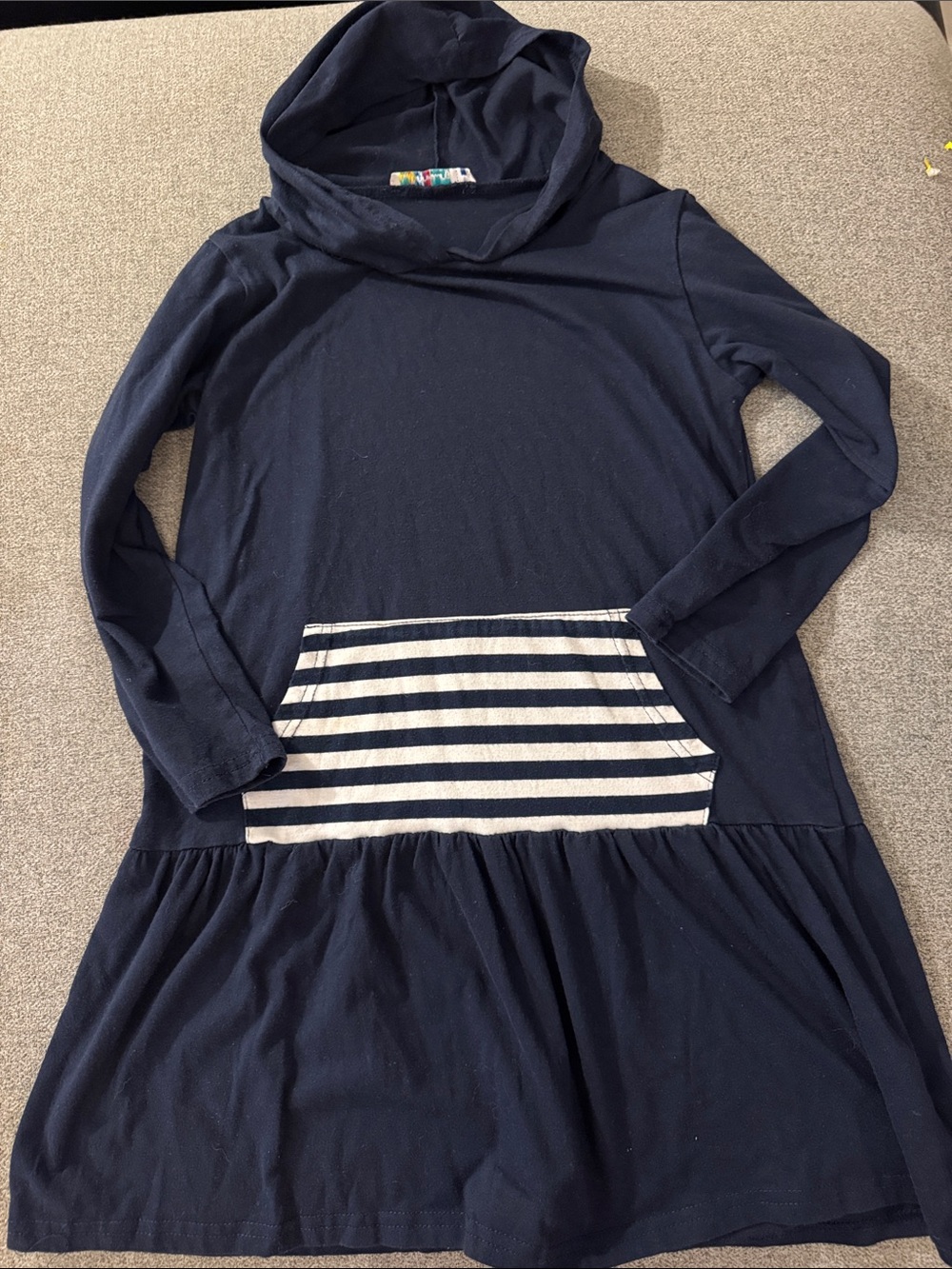 5/$15- Navy Hooded Girls' Dress with Striped Pocket